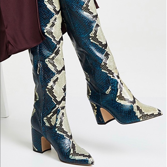 hai serpent snake print leather tall block heel boots